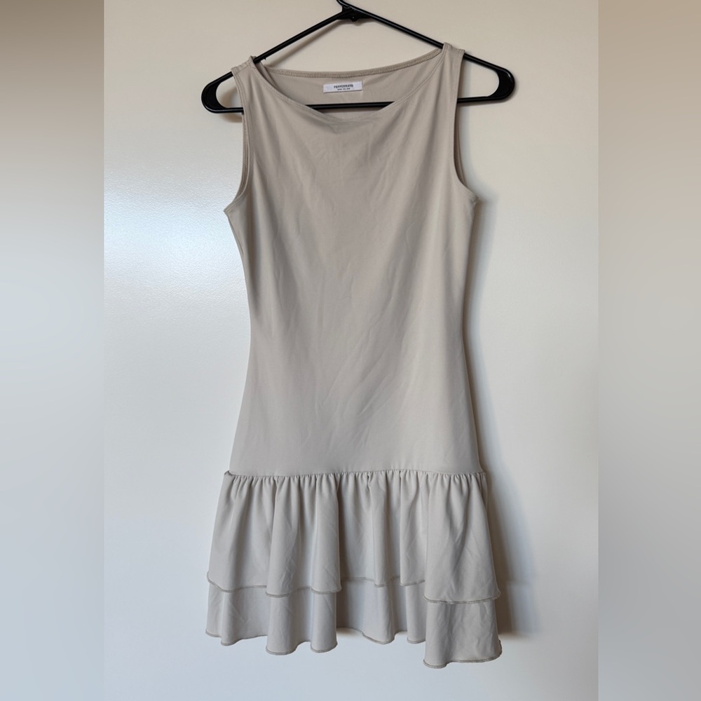 Peppermayo Cream Ruffle Hem Mini Dress